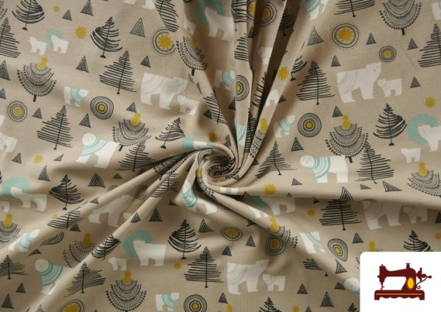 Venta de Tela de Punto de Camiseta Oso Polar Infantil color Beige