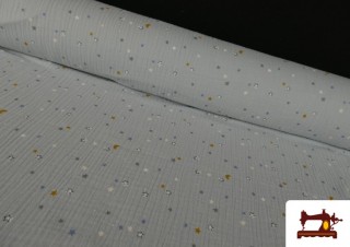 Venta online de Tela de Muselina estampado Lunas y Estrellas color Gris claro