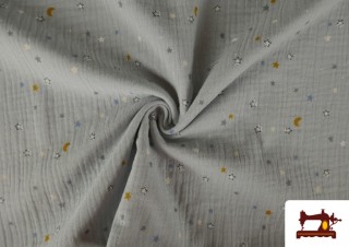 Comprar Tela de Muselina estampado Lunas y Estrellas color Gris claro