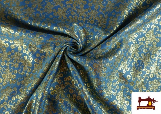 Venta online de Tela de Jacquard Floral Fantasía Brillante Ancho Especial 280 cms color Azul