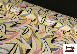 Comprar Tela de Viscosa Amarilla con Hojas Tropicales