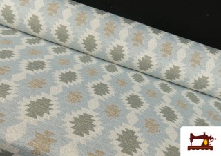 Tela de Tapicería de Gobelino Estampado Étnico 140 cms color Azul