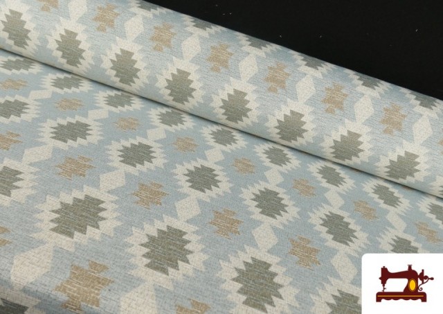 Tela de Tapicería de Gobelino Estampado Étnico 140 cms color Azul