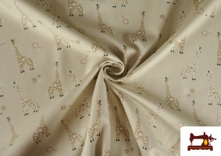 Tela de Algodón Infantil Jirafas color Crudo