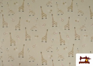 Venta de Tela de Algodón Infantil Jirafas color Crudo