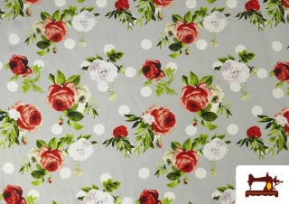 Tela de Flamenca de Topos con Flores color Gris