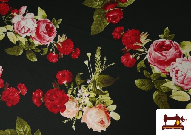 Comprar online Tela de Flamenca con Flores Rosas color Negro