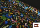 Tela de Raso de Algodón Estampado Multicolor con Licra