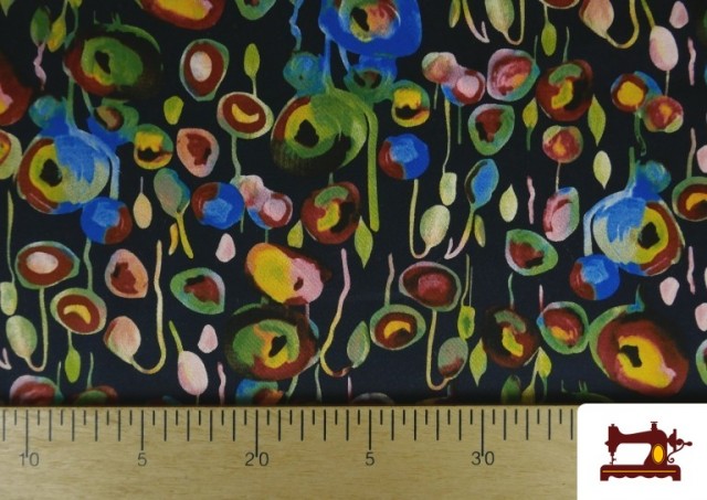 Comprar online Tela de Raso de Algodón Estampado Multicolor con Licra