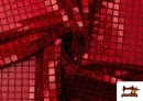 Comprar Tela de Lentejuelas Cuadradas Efecto Holograma - Pieza 25 Metros color Rojo