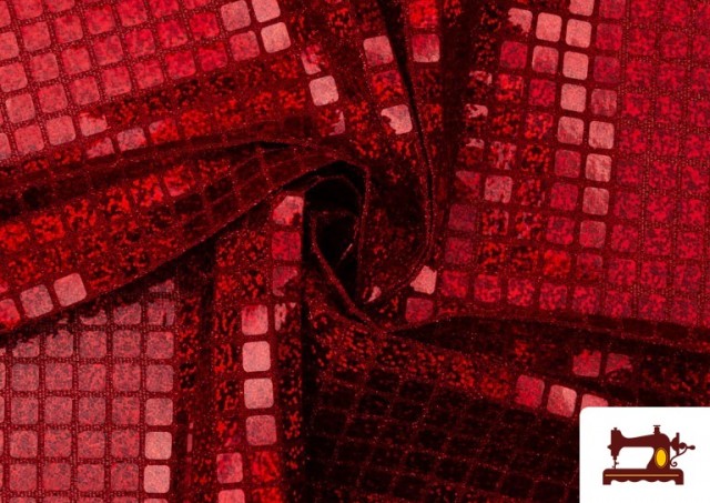 Comprar Tela de Lentejuelas Cuadradas Efecto Holograma - Pieza 25 Metros color Rojo