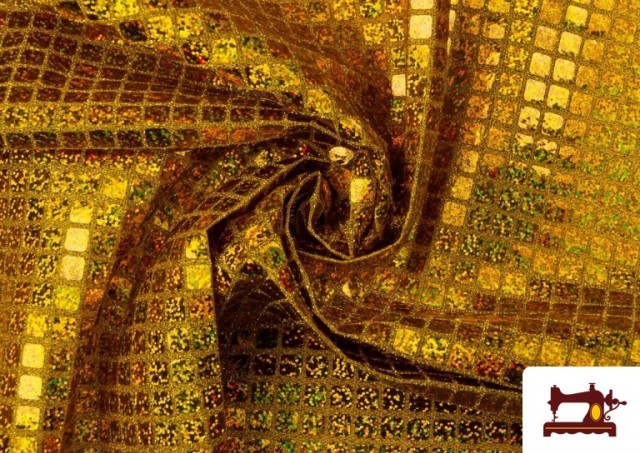 Venta de Tela de Lentejuelas Cuadradas Efecto Holograma - Pieza 25 Metros color Dorado