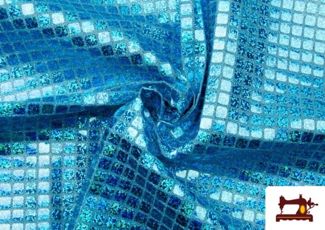 Tela de Lentejuelas Cuadradas Efecto Holograma - Pieza 25 Metros color Azul
