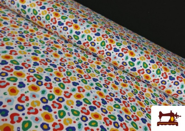 Tela de Punto de Camiseta Leopardo Multicolor