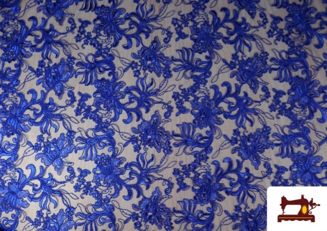 Tela de Encaje Guipur Floral Blonda Ancho 120 cm color Azulón
