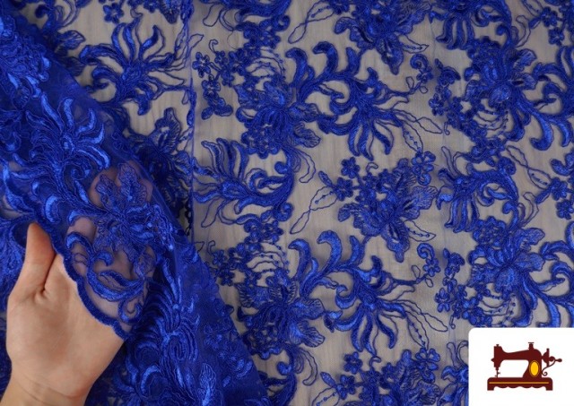 Venta de Tela de Encaje Guipur Floral Blonda Ancho 120 cm color Azulón