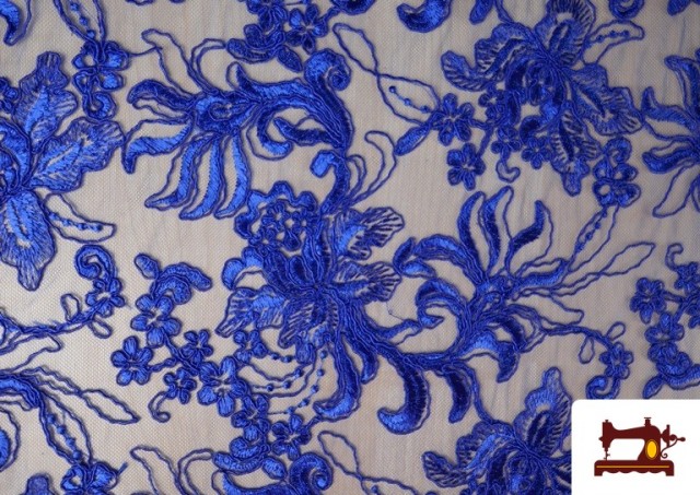 Venta online de Tela de Encaje Guipur Floral Blonda Ancho 120 cm color Azulón