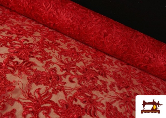Tela de Encaje Guipur Floral Blonda Ancho 120 cm color Rojo