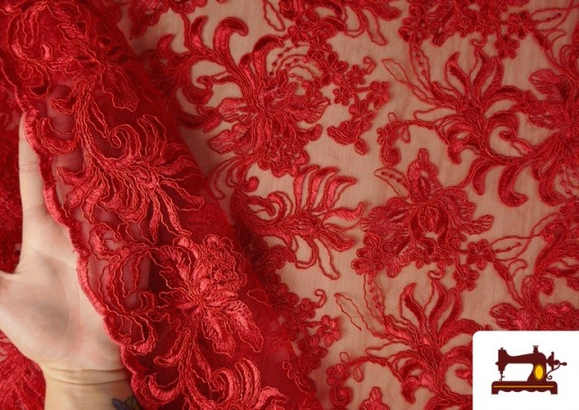 Venta de Tela de Encaje Guipur Floral Blonda Ancho 120 cm color Rojo