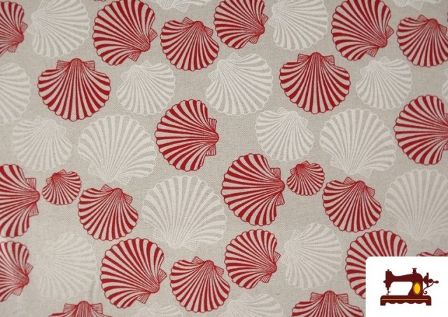 Venta de Tela de Loneta Estampado de Conchas Marinas color Rojo
