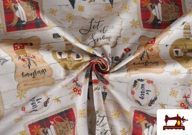 Tela de Decoración de Navidad Estampado Vintage Ancho 140cm