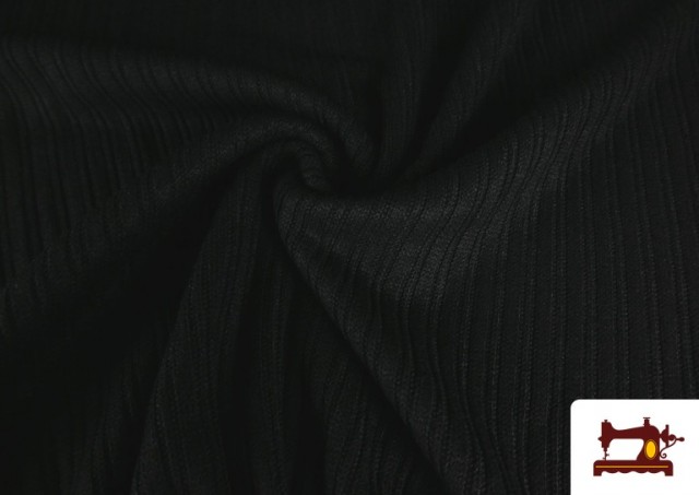 Tela de Jersey Grueso de Punto Tejido Rayas color Negro