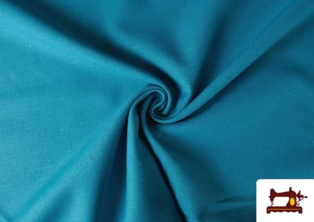 Comprar online Tela de Hilo de Lino Poliéster color Azul turquesa