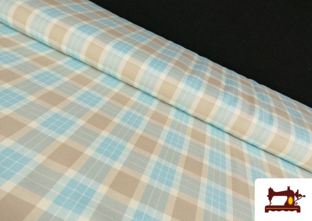 Tela de Viella Estampado Cuadros Azul y Beige