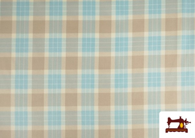 Venta de Tela de Viella Estampado Cuadros Azul y Beige