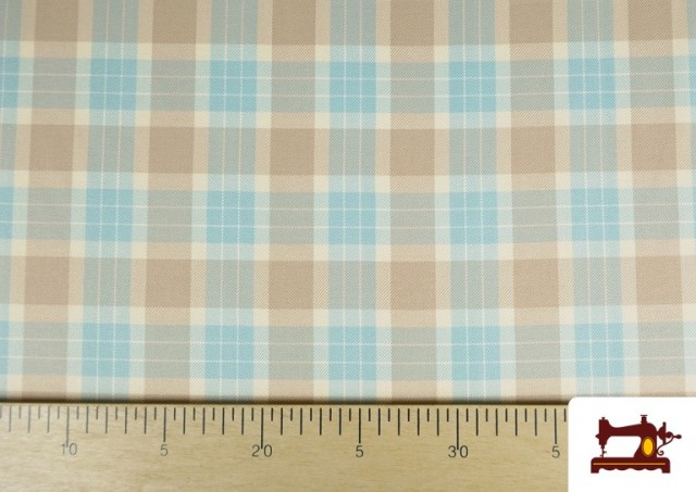 Comprar online Tela de Viella Estampado Cuadros Azul y Beige