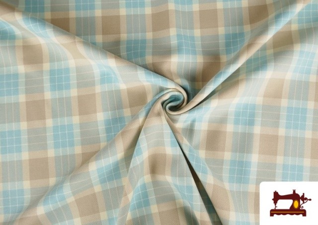 Venta online de Tela de Viella Estampado Cuadros Azul y Beige