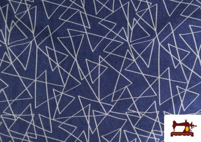 Venta de Tela Tejana Estampado Abstracto Triangulos color Azul
