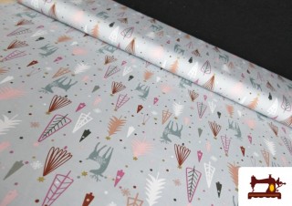 Tela de Algodón de Navidad Árboles Infantil de Colores color Gris