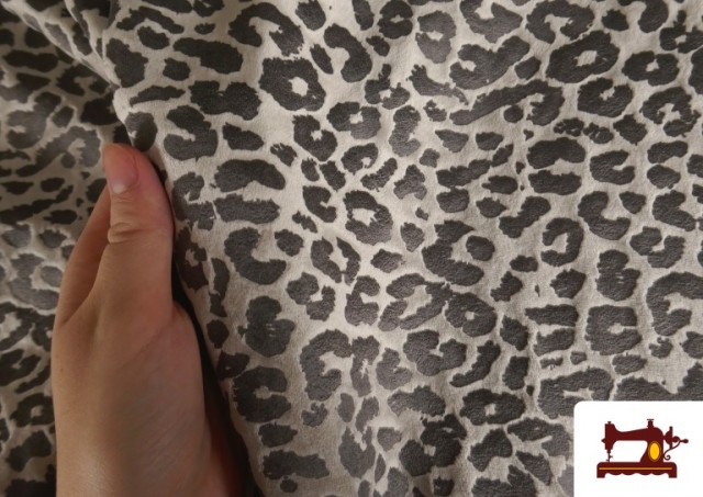 Venta de Punto de Terciopelo Animal Print Leopardo color Gris claro