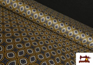 Tela de Punto Roma Estampado Ochentero Geométrico color Beige