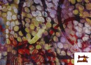 Venta de Tela de Punto Roma Estampado Morado y Amarillo