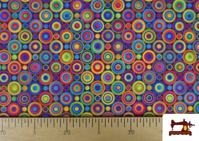 Venta online de Tela Stretch estampado Círculos Multicolor - Pieza 10 Metros