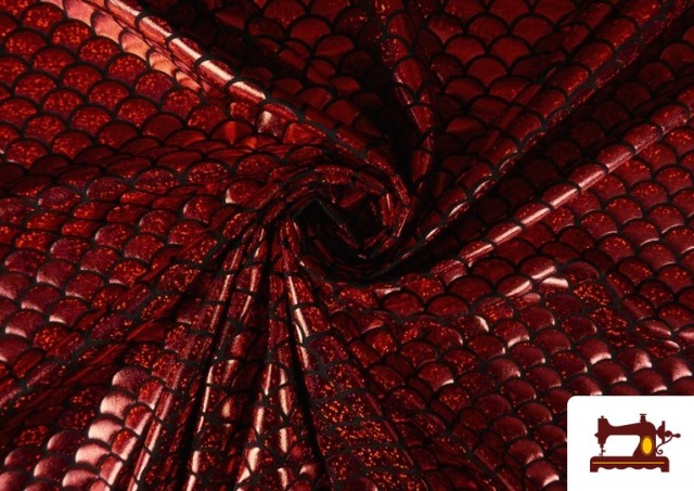 Tela de Lycra Escamas de Pez Holográficas - Pieza de 25 Metros color Rojo