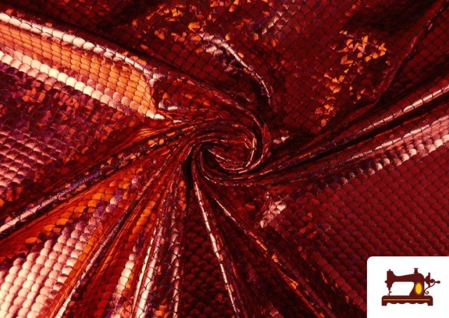 Comprar Tela de Lycra Imitación Escamas de Pez y de Sirena Holográficas - Pieza de 25 Metros color Rojo