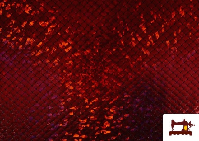 Comprar online Tela de Lycra Imitación Escamas de Pez y de Sirena Holográficas - Pieza de 25 Metros color Rojo