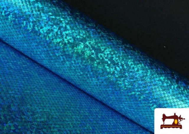 Tela de Lycra Imitación Escamas de Pez y de Sirena Holográficas - Pieza de 10 Metros color Azul turquesa