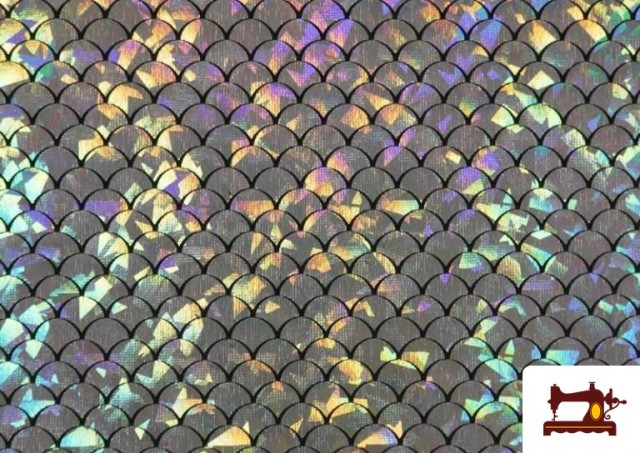 Tela de Lycra Imitación Escamas de Pez y de Sirena Holográficas - Pieza de 25 Metros color Plata