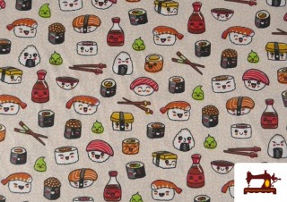Venta de Tela de Algodón Estampado Japonés Sushi