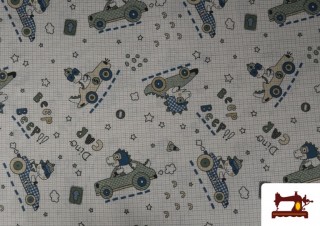 Tela de Loneta Infantil Coches y Dinos 140 cm