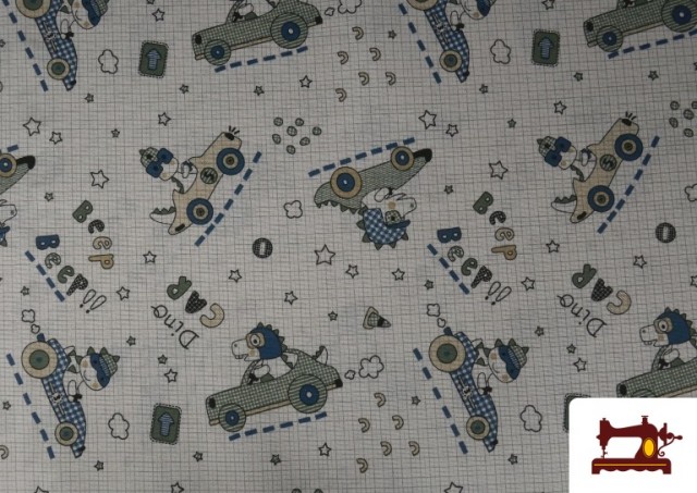 Tela de Loneta Infantil Coches y Dinos 140 cm