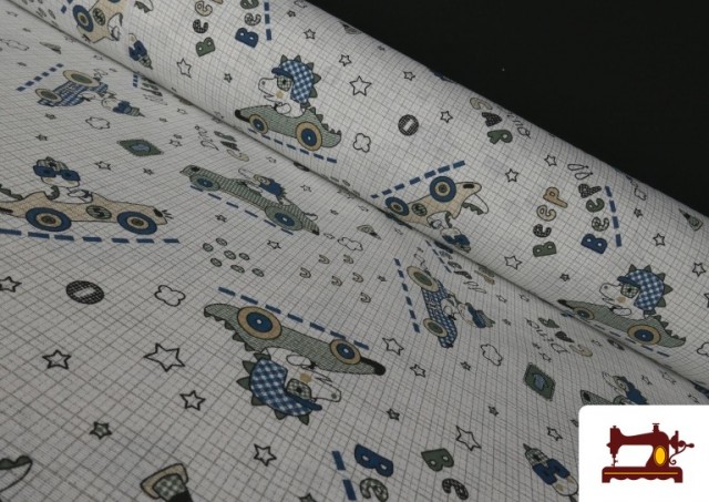 Comprar Tela de Loneta Infantil Coches y Dinos 140 cm