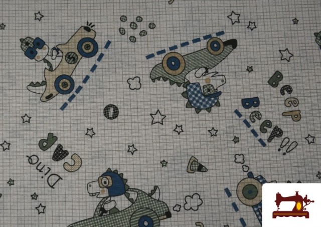 Venta de Tela de Loneta Infantil Coches y Dinos 140 cm