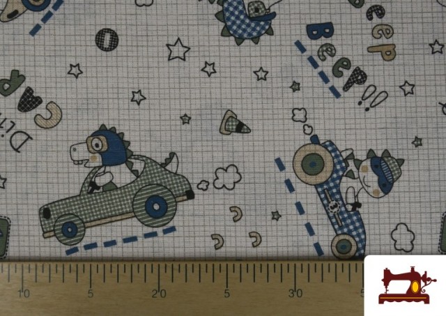 Comprar online Tela de Loneta Infantil Coches y Dinos 140 cm