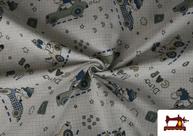 Venta online de Tela de Loneta Infantil Coches y Dinos 140 cm