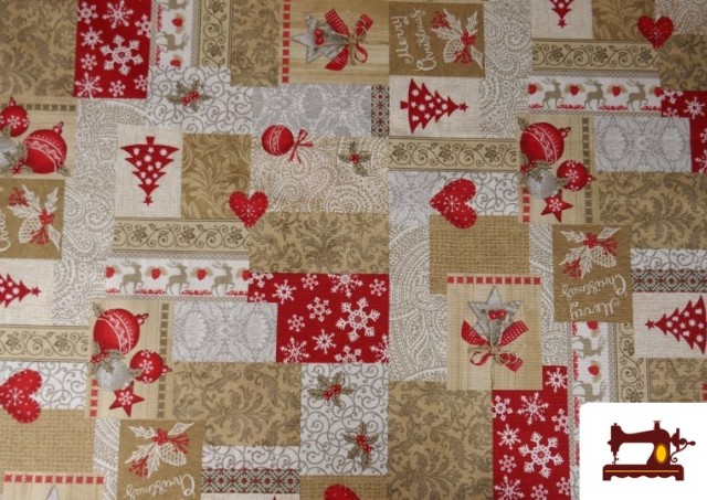 Tela de Decoración de Navidad Ancho 140cm color Beige